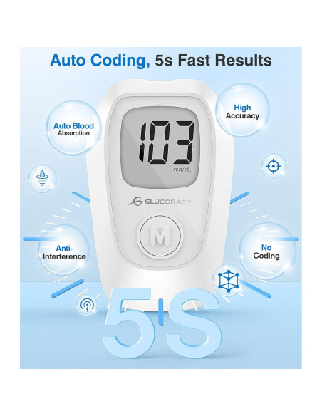 Kit de Monitor de Glucosa Glucoracy G-425 con 50 Tiras y Lancetas