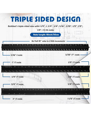 Juego de 10 Reglas Triangulares Macarrie 30.48 cm Aluminio Negro