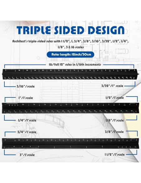 Juego de 10 Reglas Triangulares Macarrie 30.48 cm Aluminio Negro