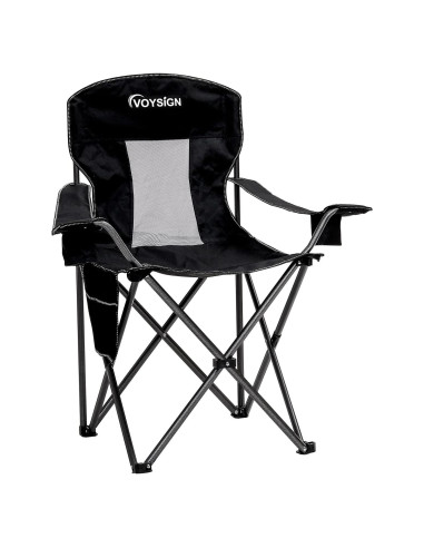 Silla de Camping Plegable VOYSIGN Negra con Portavasos 147 kg