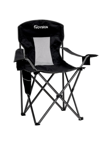 Silla de Camping Plegable VOYSIGN Negra con Portavasos 147 kg