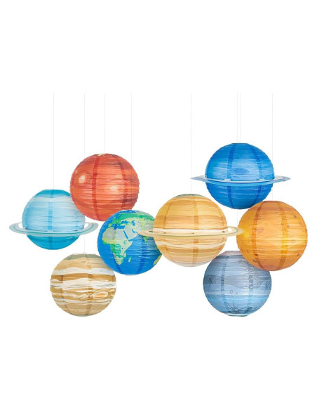 8 Linternas de Papel del Sistema Solar JIEFULL 30 cm