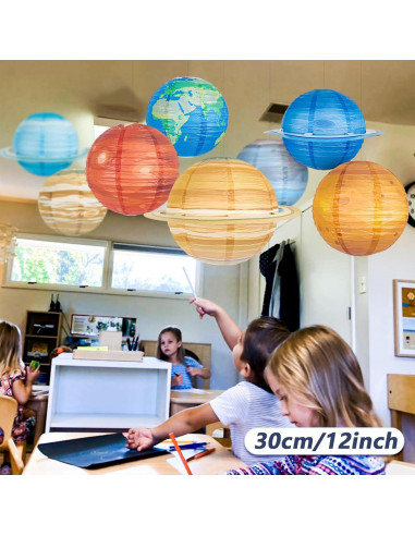 8 Linternas de Papel del Sistema Solar JIEFULL 30 cm