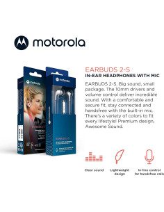 Auriculares con cable Motorola 2-S con micrófono - Sonido claro y ligero 2