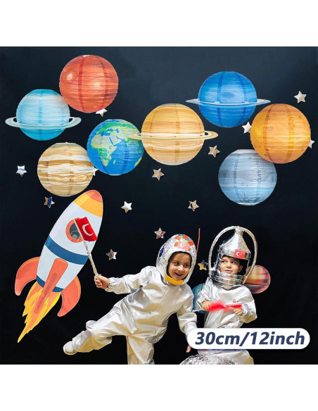 8 Linternas de Papel del Sistema Solar JIEFULL 30 cm