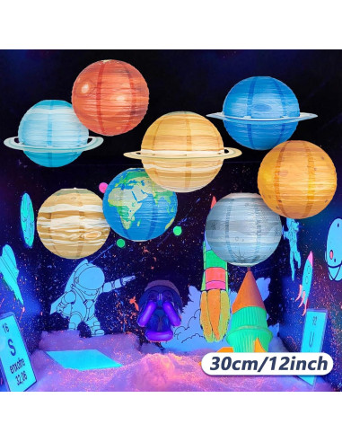 8 Linternas de Papel del Sistema Solar JIEFULL 30 cm