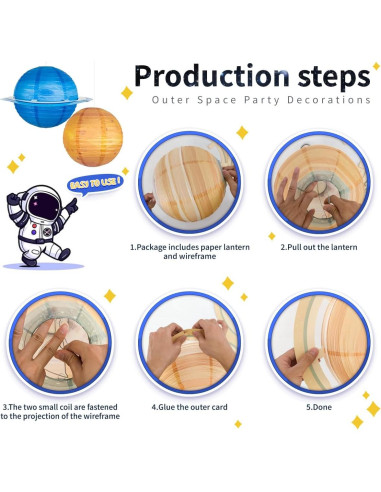 8 Linternas de Papel del Sistema Solar JIEFULL 30 cm