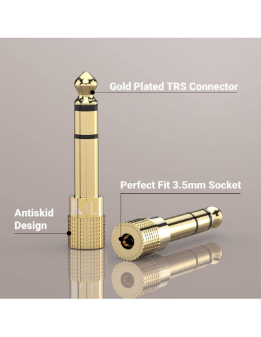 Adaptador de Audio Cubilux 6.35mm a 3.5mm Chapado en Oro - Paquete de 3