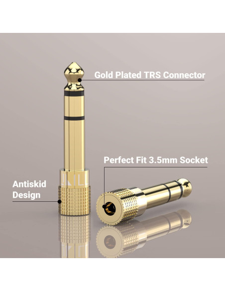 Adaptador de Audio Cubilux 6.35mm a 3.5mm Chapado en Oro - Paquete de 3