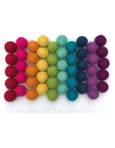 Pompones de Fieltro de Lana 100% Hechos a Mano - 50 Bolas Arcoíris