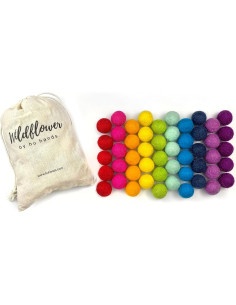 Pompones de Fieltro de Lana 100% Hechos a Mano - 50 Bolas Arcoíris 2