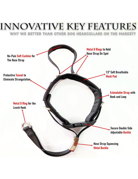 Collar de Cabeza No-Tira PetsProMax para Perros Pequeños - Ajustable, Negro