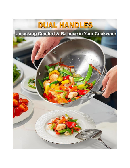 Wok de Acero Inoxidable Cooks Standard 30.48 cm con Tapa