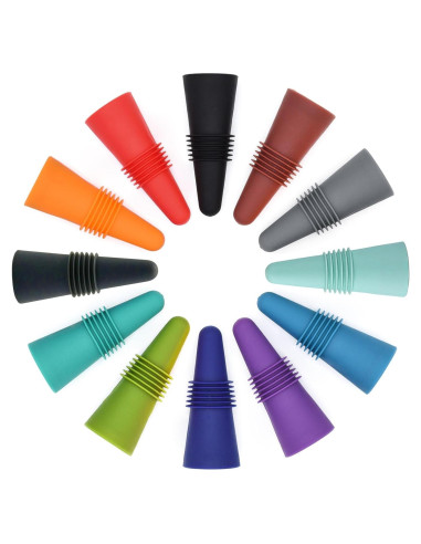 12 Tapones de Vino BOOMIBOO Silicona y Acero Inoxidable