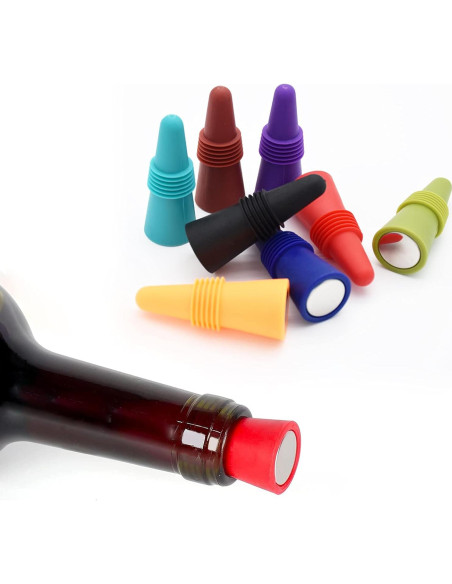 12 Tapones de Vino BOOMIBOO Silicona y Acero Inoxidable