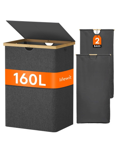 Cesta de Ropa Sucia Doble Lifewit 160L con Tapa y Asas
