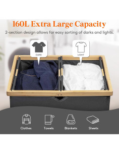 Cesta de Ropa Sucia Doble Lifewit 160L con Tapa y Asas 2