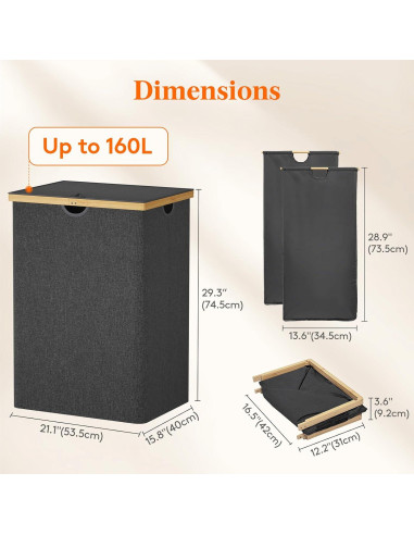 Cesta de Ropa Sucia Doble Lifewit 160L con Tapa y Asas