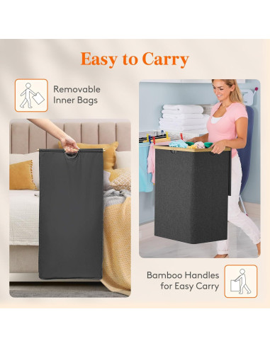 Cesta de Ropa Sucia Doble Lifewit 160L con Tapa y Asas