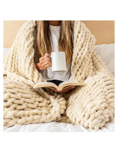 Manta Chunky Knit SAMIAH LUXE 127x178 cm Crema Hipoalergénica