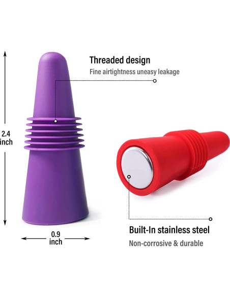 12 Tapones de Vino BOOMIBOO Silicona y Acero Inoxidable