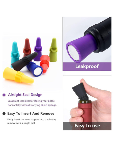 12 Tapones de Vino BOOMIBOO Silicona y Acero Inoxidable