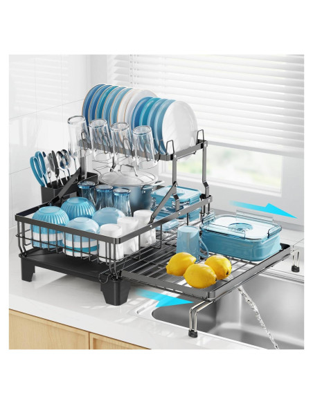 Estante de Secado de Platos Grande GSlife Negro 2 Niveles
