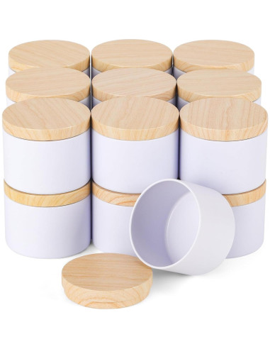 24 Latas de Vela Blancas Mate BOTINXIS 4oz con Tapas de Madera