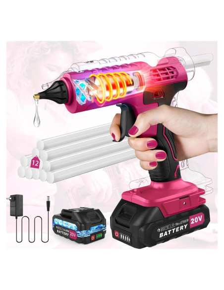 Pistola de Pegamento Caliente Inalámbrica Denqir 100W Rosa