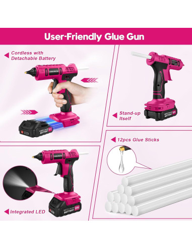 Pistola de Pegamento Caliente Inalámbrica Denqir 100W Rosa