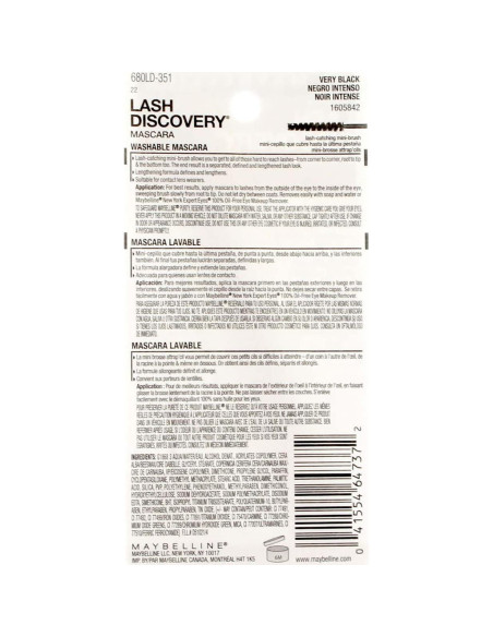 Máscara Lavable Maybelline New York Lash Discovery 4.57g Máscara Lavable Maybelline New York Lash Discovery 4.57g