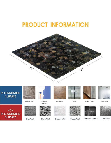 10 Hojas Azulejo Autoadhesivo Sanyeskkiy 30.48x30.48cm Gris