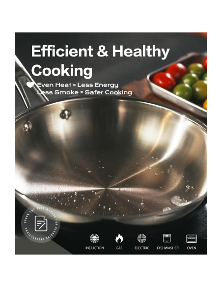 Sartén de Acero Inoxidable 30 cm Lebof, 5 Capas, Seguro para Horno