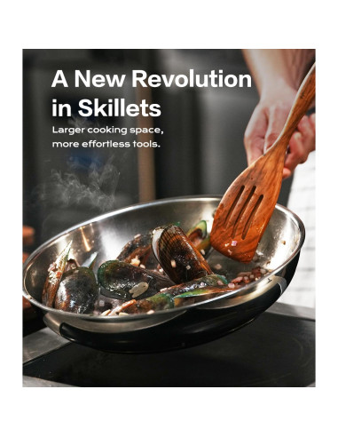 Sartén de Acero Inoxidable 30 cm Lebof, 5 Capas, Seguro para Horno