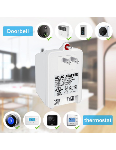 Transformador de Pared 24V 830mA WUYELIN para Termostatos y Timbres