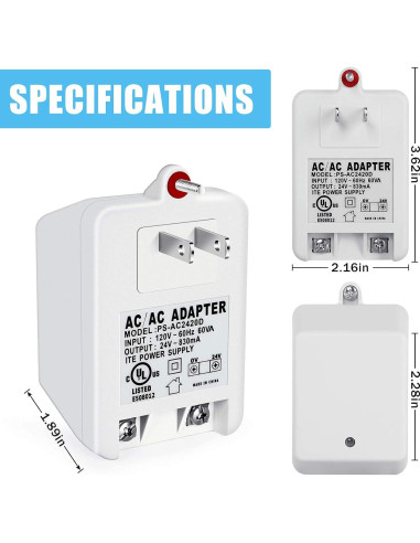 Transformador de Pared 24V 830mA WUYELIN para Termostatos y Timbres