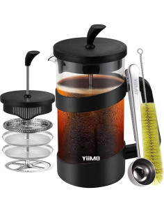 Cafetera Prensa Francesa YiiMO 1006 ml Vidrio y Acero Inoxidable 2