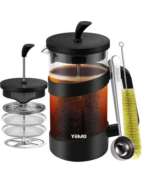 Cafetera Prensa Francesa YiiMO 1006 ml Vidrio y Acero Inoxidable