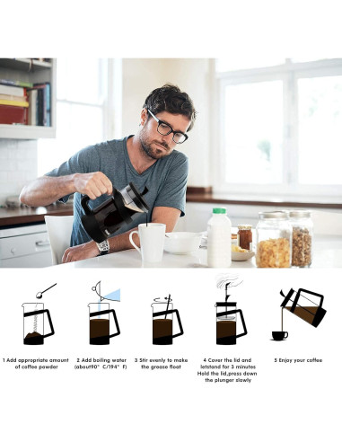 Cafetera Prensa Francesa YiiMO 1006 ml Vidrio y Acero Inoxidable