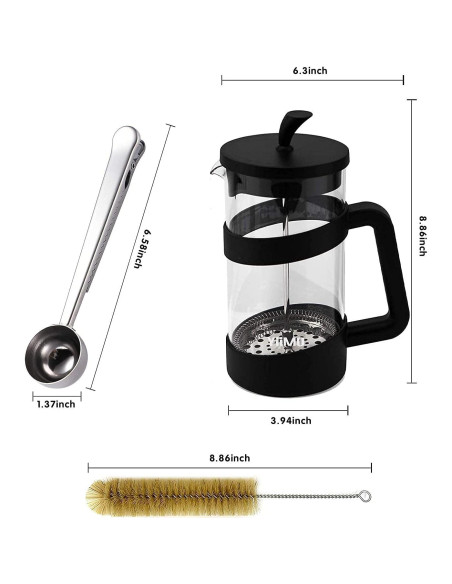 Cafetera Prensa Francesa YiiMO 1006 ml Vidrio y Acero Inoxidable