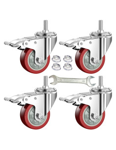 Ruedas de Casters DICASAL 3" PVC Rojo con Freno Doble Bloqueo