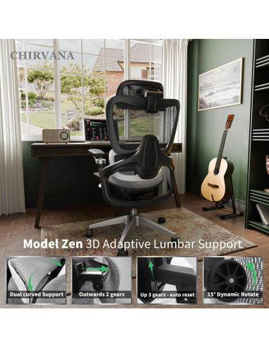 Silla de Oficina Ergonómica Chirvana Zen, Soporte Lumbar Ajustable, Gris