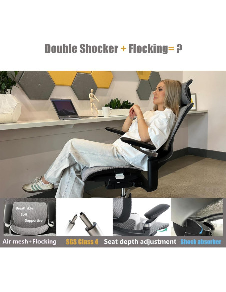 Silla de Oficina Ergonómica Chirvana Zen, Soporte Lumbar Ajustable, Gris