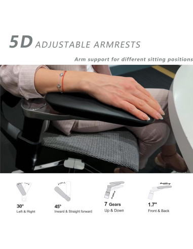 Silla de Oficina Ergonómica Chirvana Zen, Soporte Lumbar Ajustable, Gris