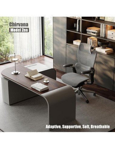 Silla de Oficina Ergonómica Chirvana Zen, Soporte Lumbar Ajustable, Gris