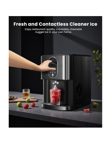 Máquina de Hielo Masticable COWSAR Z5820DN, 19.96 kg/día, Autolimpiante, Acero Inoxidable Negro