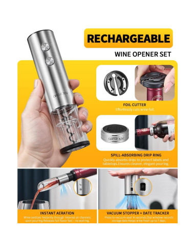 Abridor de Vino Eléctrico CIRCLE JOY 6-en-1 Recargable Plata