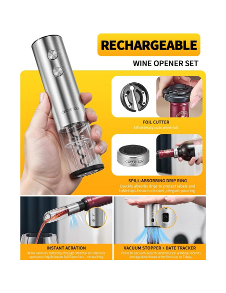 Abridor de Vino Eléctrico CIRCLE JOY 6-en-1 Recargable Plata