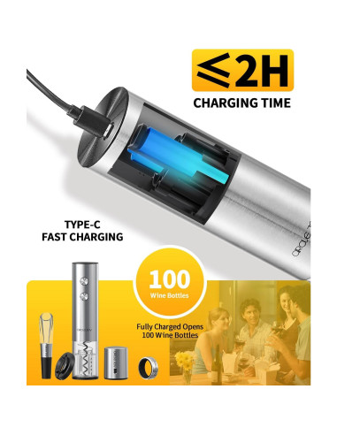 Abridor de Vino Eléctrico CIRCLE JOY 6-en-1 Recargable Plata