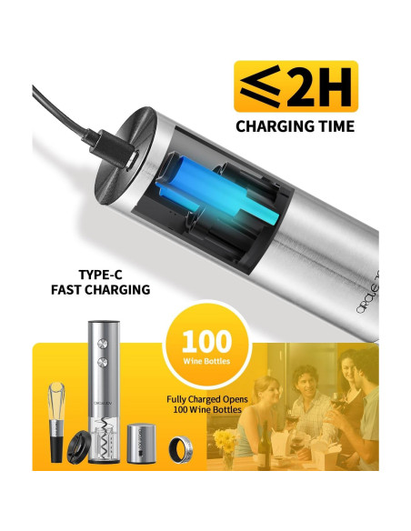 Abridor de Vino Eléctrico CIRCLE JOY 6-en-1 Recargable Plata